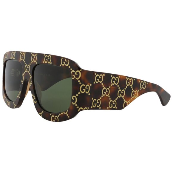 Gucci GG0983S 002 Sunglasses Havana/Green Rectangle Shape - Picture 1 of 7